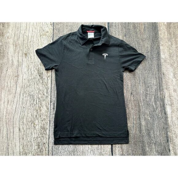 Tesla Elon Musk Men’s Black Golf Polo Shirt Electric Car XS Polyester Blend - Picture 1 of 7